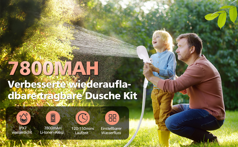 Набір для душу намету Campingdusche з насосом та акумулятором 7800mAh, оранжевий