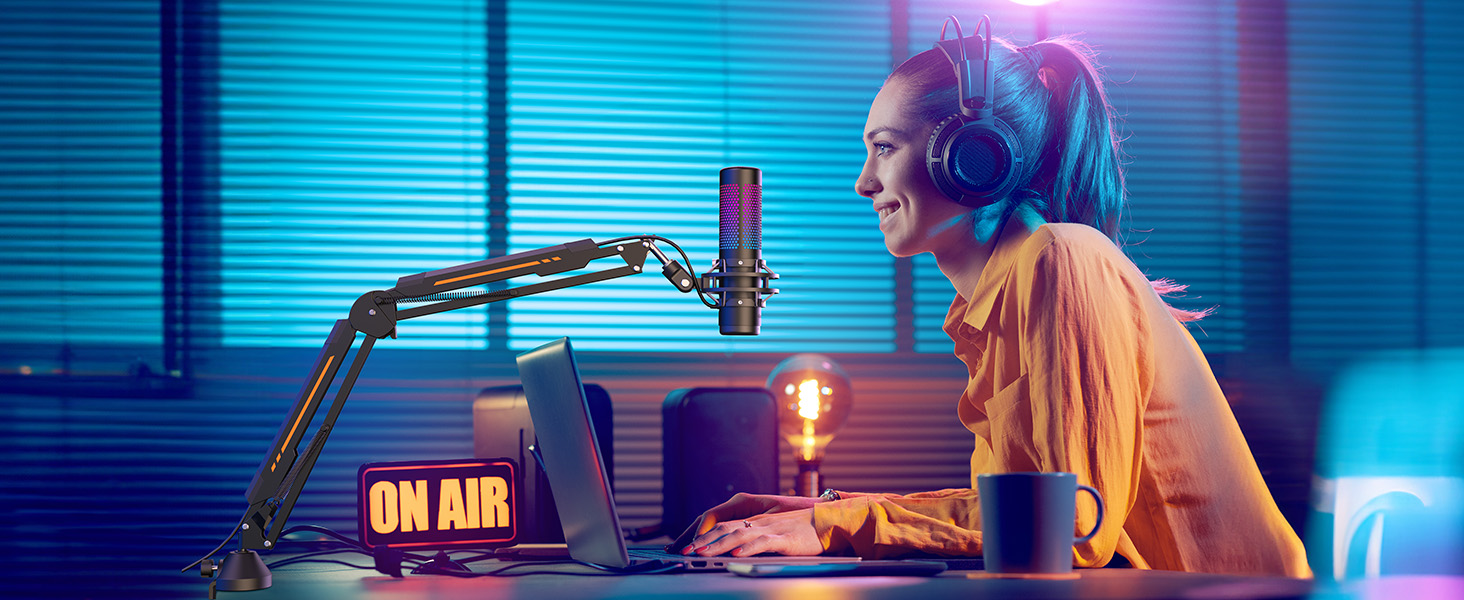 Мікрофон геймерський TONOR T90 з RGB підсвіткою та тримачем - професійний мікрофон для стрімінгу та ігор