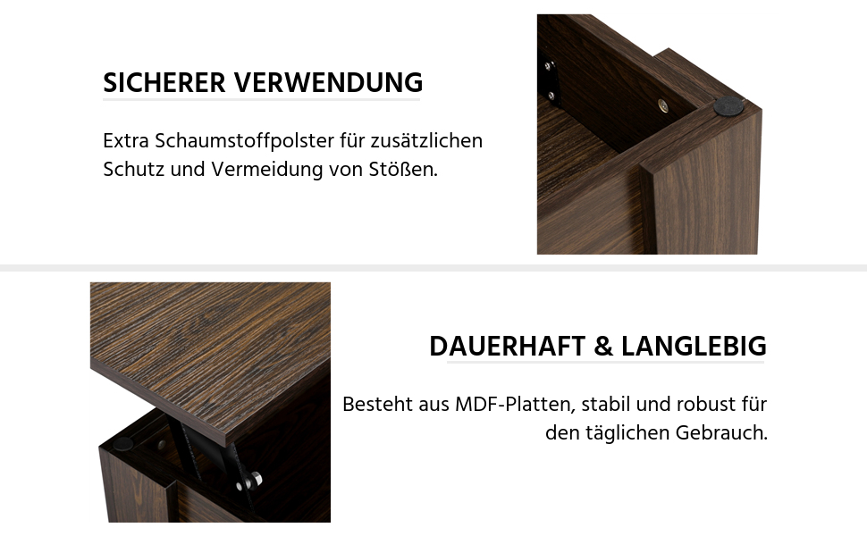 Журнальний столик Yaheetech з регульованою висотою та прихованим місцем для зберігання, 98 x 50 x (42-56) см, колір еспресо