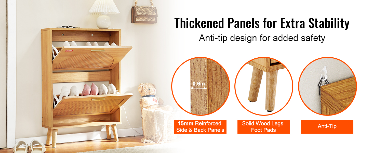 Вузька шафа для взуття VEVOR, полиця для взуття з дерева, 600 x 168 x 877 мм, з 2 відкидними дверцятами та верхньою полицею для зберігання, 36,28 кг, для прихожого, масивне дерево