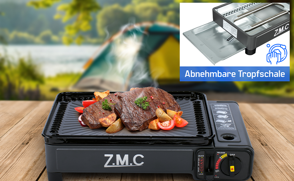 Z.M.C. 2-в-1 газовий набір для кемпінгу: плита та гриль з аксесуарами та кейсом. Газовий гриль та плита з пьезозапалюванням, 2.2kW, LPG-підключення