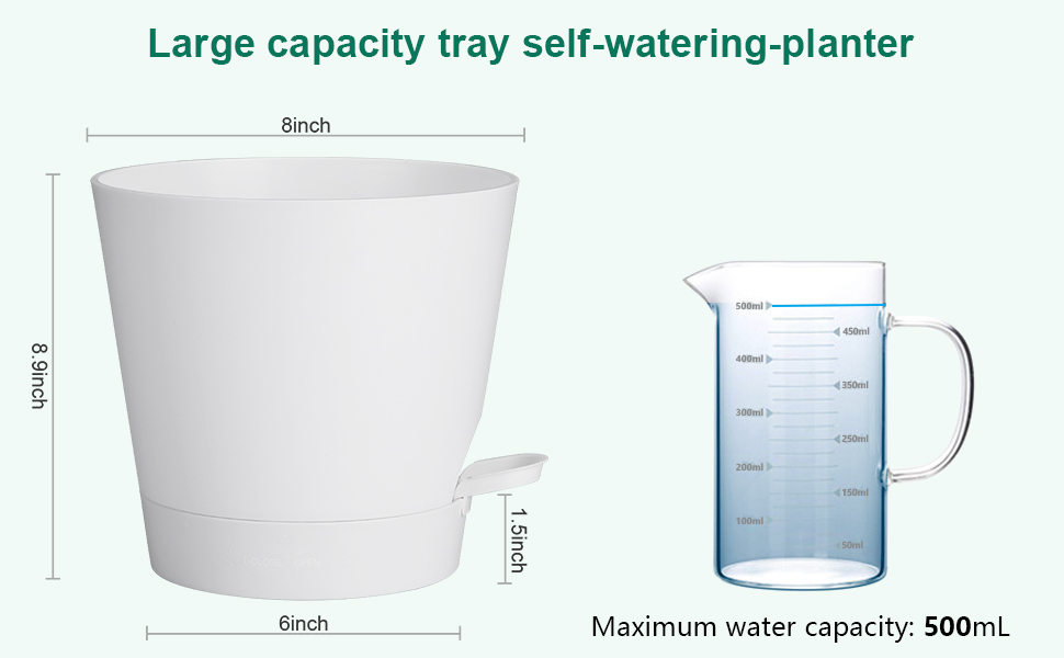 Набір горщиків для квітів 2 шт. 25.4 см та 20.3 см, пластик, з системою поливу, для дому, балкону, саду, сукулентів, кактусів (зелений, білий)