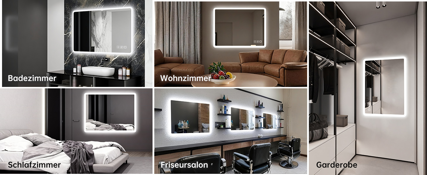 MIQU LED дзеркало для ванної кімнати з підсвічуванням 100x60 см, дзеркало для ванної з сенсорним регулюванням, антизапар, 3 кольори світла + Bluetooth + розетка, прямокутне з закругленими кутами