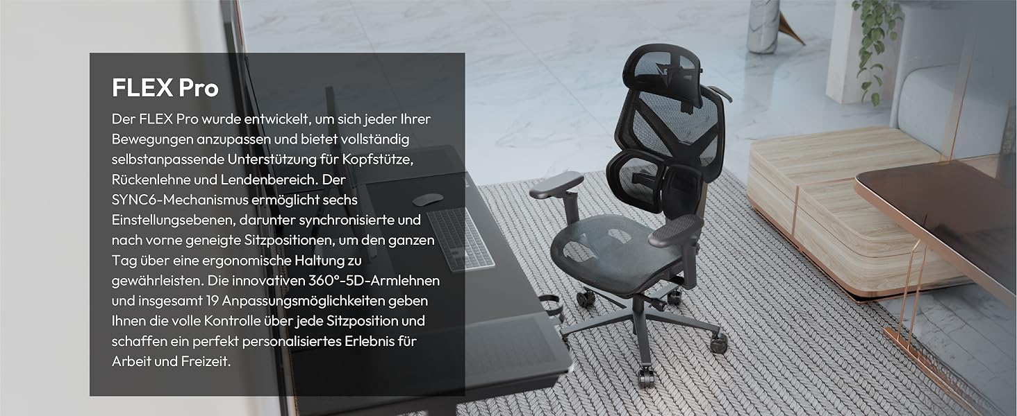 Ігровий крісло ThunderX3 Flex Pro Loft | Ергономічне крісло для офісу та геймінгу з тканини, регулювання 19D, 5D підлокітники, механіка SYNC6, дихаюче (Чорний)