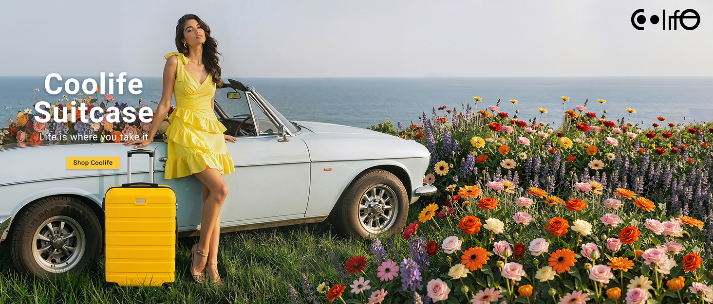 Набір валіз COOLIFE 6 предметів: дорожні валізи 16, 20, 24, 28 дюймів, сумка для подорожей та косметичка, ABS пластик, колеса 360°, TSA-замок, синій/коричневий