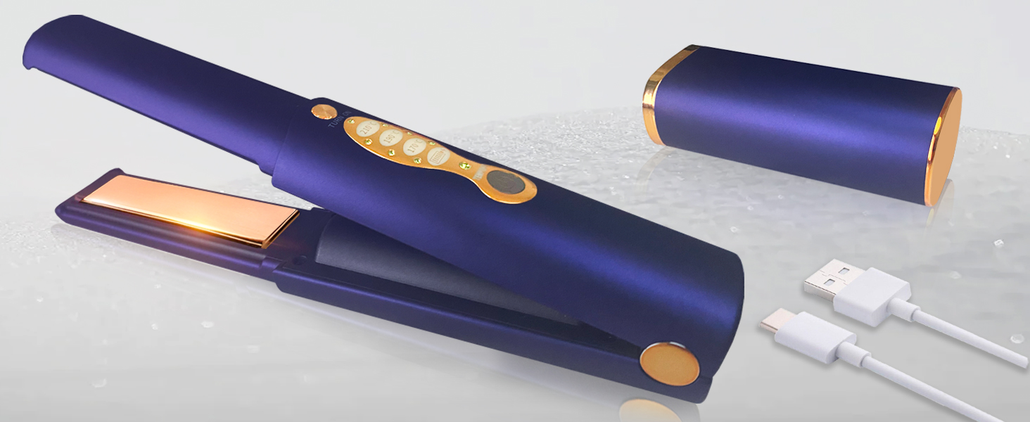 Бездротовий випрямляч для волосся Titan 2-в-1 з акумулятором 5000mAh (щипці-випрямляч, локони) блакитного кольору для всіх типів волосся