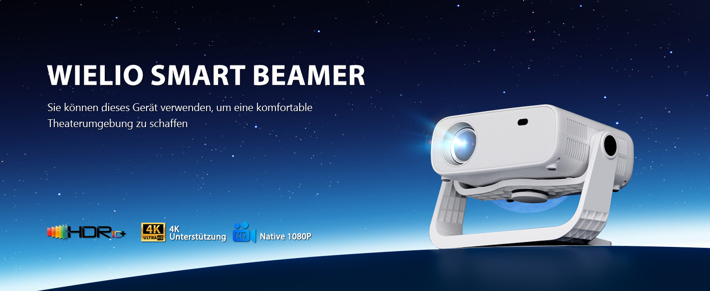 Розумний проєктор Beamer 4K Full HD 1080P, 25000 люмен, Android 11, WiFi 6, BT 5.2, поворотний штатив 120°, для iOS/Android/Laptops, сірий