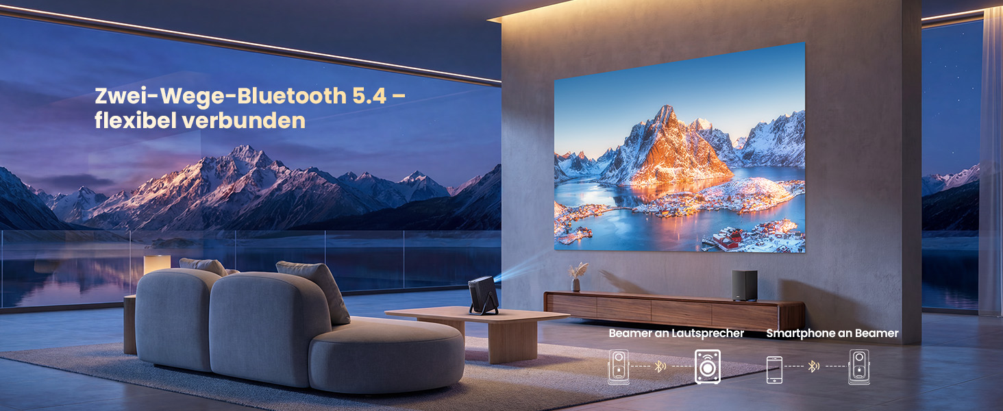 4K Smart проектор KOGATA: Короткофокусний, портативний, Dolby Audio, WiFi 6, Bluetooth 5.4 для дому, вулиці та саду