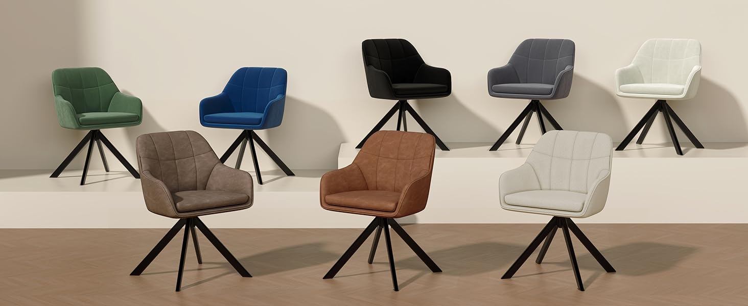 Набір з 2 обертових стільців для їдальні/кухні, бежевий, з підлокітниками, поліестер, металеві ніжки