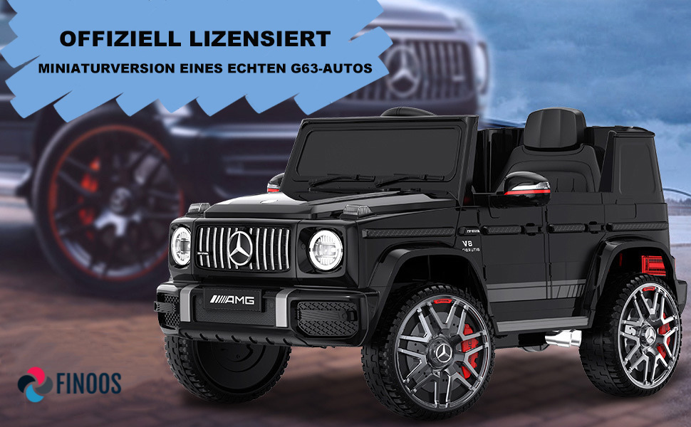 Дитячий електромобіль FINOOS Mercedes G63 AMG 12V з пультом, 2+1 швидкість, музика, USB, LED, чорний