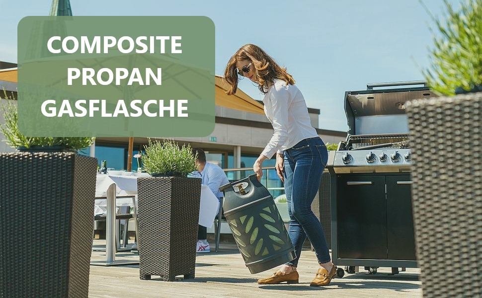 Bluecraft Premium Газовий балон пропановий 10 кг, балон з композитного матеріалу, легкий, з індикатором рівня газу, з газовим регулятором та ключем