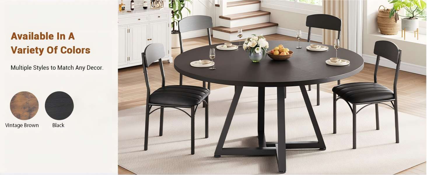 Круглий обідній стіл на 4 особи, кухонний стіл зі стабільним металевим каркасом, компактний стіл для їдальні в індустріальному стилі (Чорний, 120x120x76 см)