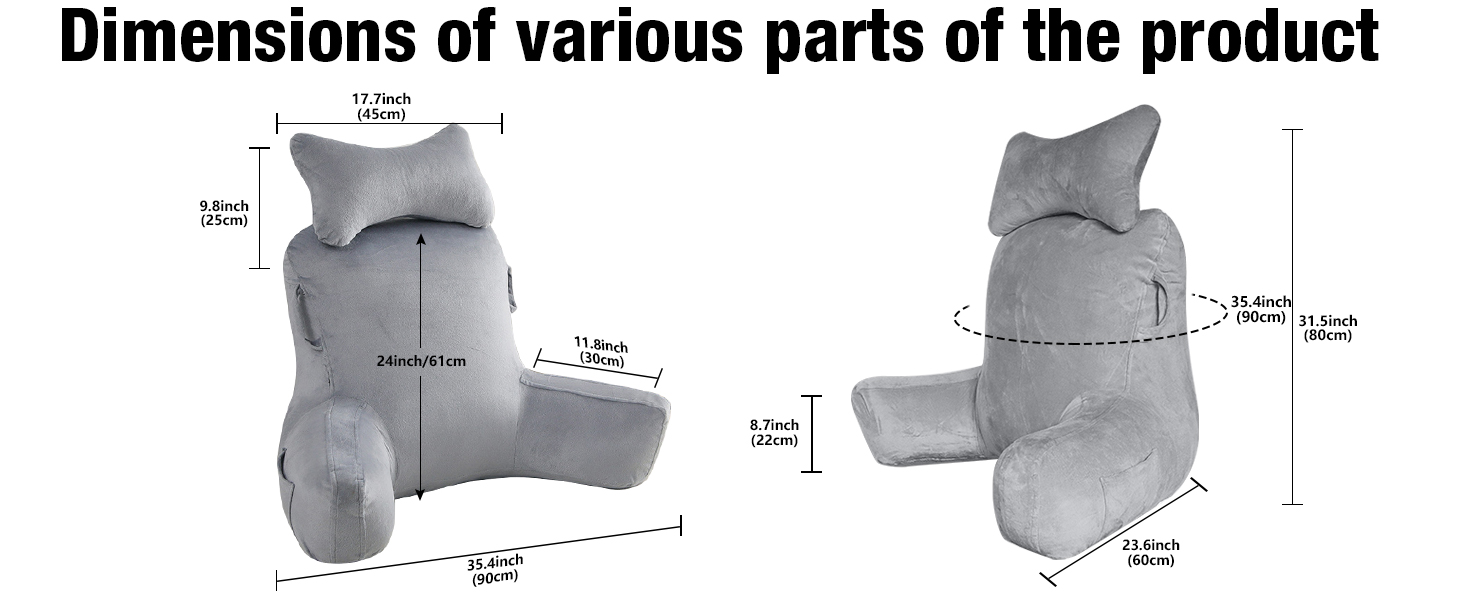 Лежанка для читання в ліжко для дорослих Suewidfay, 90x80 см, велика спинка з підголовником та підлокітником, комфортна подушка для читання в ліжко, диван або на підлогу