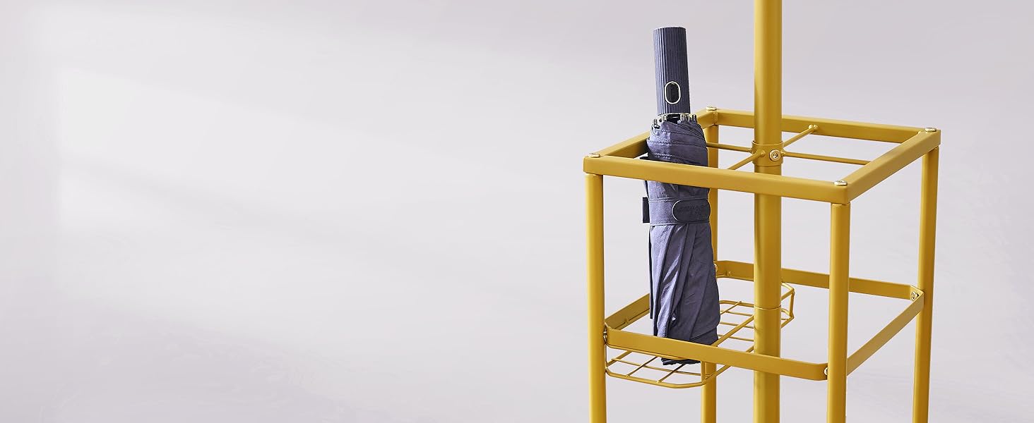 Стійка для одягу FAVOOOSTY з підставкою для парасольки, 12 гачків, для вітальні/спальні, срібло/золото