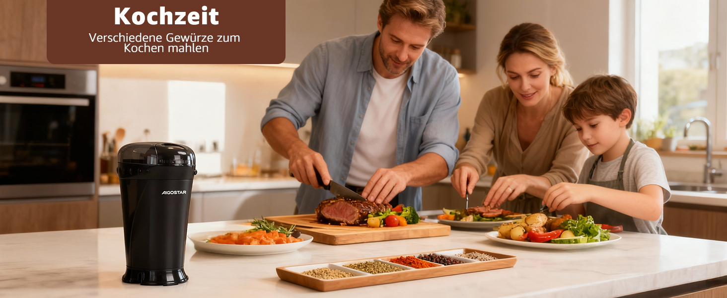 Кавомолка електрична Aigostar для кави, спецій та горіхів, нержавіюча сталь, 60г, 200 Вт, чорна (2 шт)