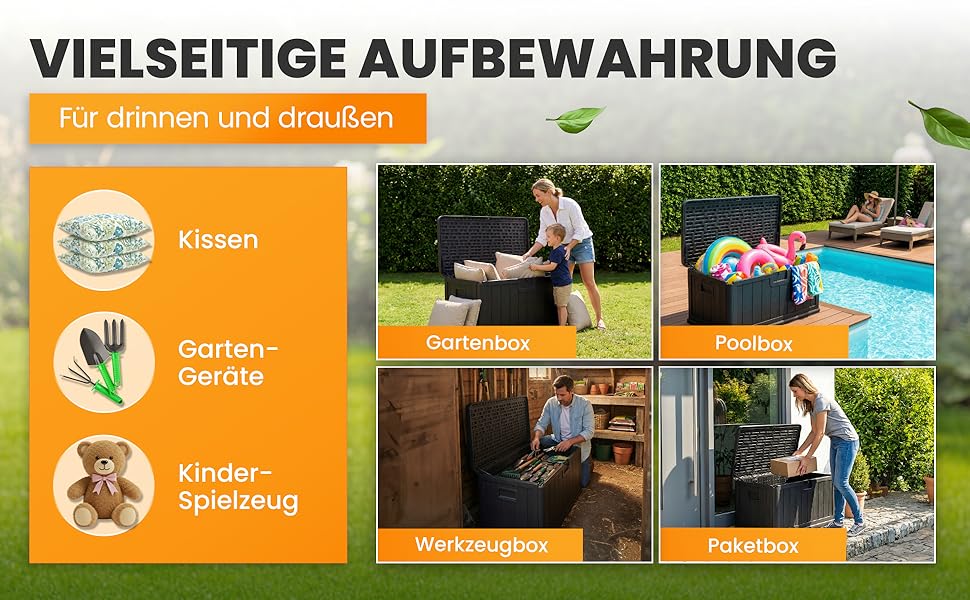 Водонепроникний садовий ящик Gartenbox 375L чорний - велика коробка для зберігання речей на вулиці, для подушок, садових меблів, посилок