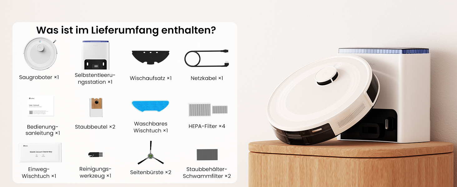 Робот-пилосос LEFANT M2Plus з функцією миття підлоги, 6000Pa, станція самостійної очистки, LiDAR-навігація, ідеальний для видалення шерсті тварин