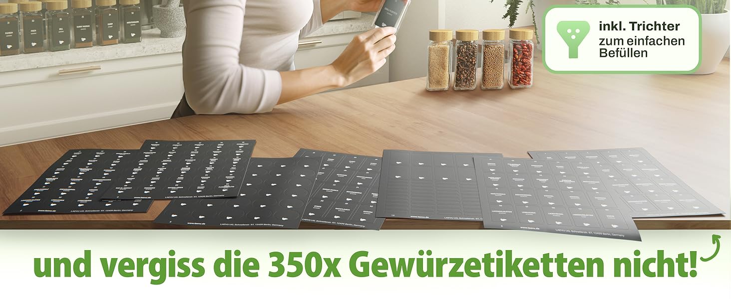 Набір бамбукових склянок для спецій | 24 шт. 120 мл, 10,7 x 4,5 см | з етикетками, дозаторами та крейдою