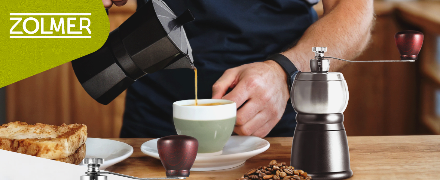 Ручна кавомолка Manuell з нержавіючою сталею, регульовані ступені помелу для еспресо, фільтр-кави та моки – компактна та міцна
