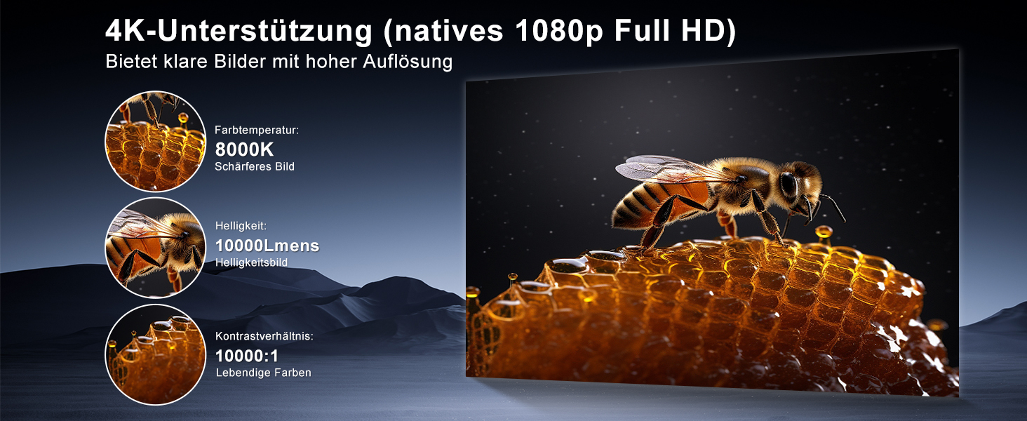 Beamer 4K HY260pro: Портативний проєктор з Wi-Fi 6, Bluetooth 5.4, Android TV, 180° обертанням, 18000 люмен, 5W динамік для дому та відпочинку