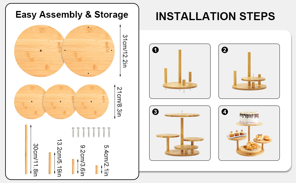Багатоярусний стійка для тортів та капкейків з дерева, 4 яруси, Ø 30/32 см, для вечірок, днів народжень, святкового декору