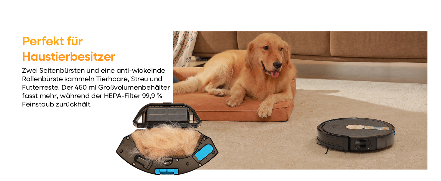 Робот-пилосос з функцією миття 5000Pa, 3-в-1 з часом роботи 180 хвилин, для прибирання шерсті тварин та килимів, з керуванням через додаток, чорний