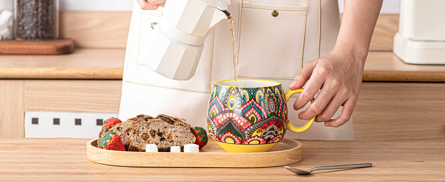 Набір кавових чашок Henten Home з порцеляни, 6 шт., 250 мл, ручної роботи, набір для 6 осіб, включає чашки та блюдця (600 мл)