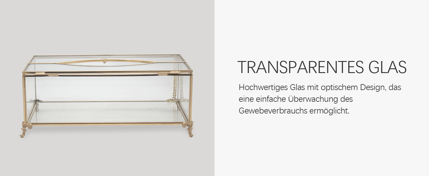 Скляна коробочка для серветок SLHEQING Gold - прямокутна, для ванної, вітальні, спальні, офісу (прозора)