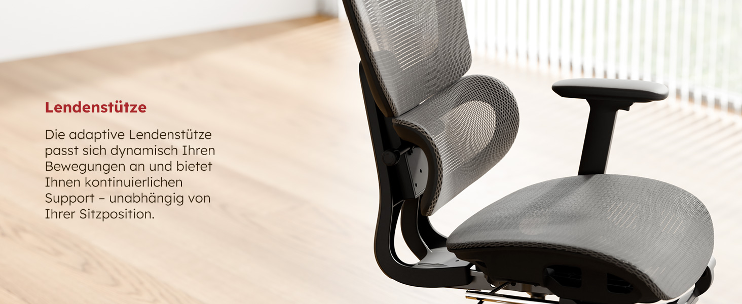 Ергономічне крісло для офісу Voll-Mesh з підголівником, підставкою для ніг, регульованою спинкою, підлокітниками, саморегульованою поперековою підтримкою, PU-колесами, поворот на 360°, 150 кг, темно-сірий