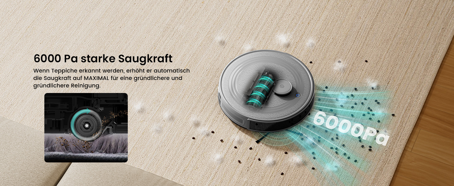 Робот-пилосос LEFANT M2 з функцією миття, LiDAR-навігація, зони заборони, потужність 6000Pa, час роботи 140 хв, багатоступеневе мапування, для шерсті тварин, килимів та твердих підлог M2-G