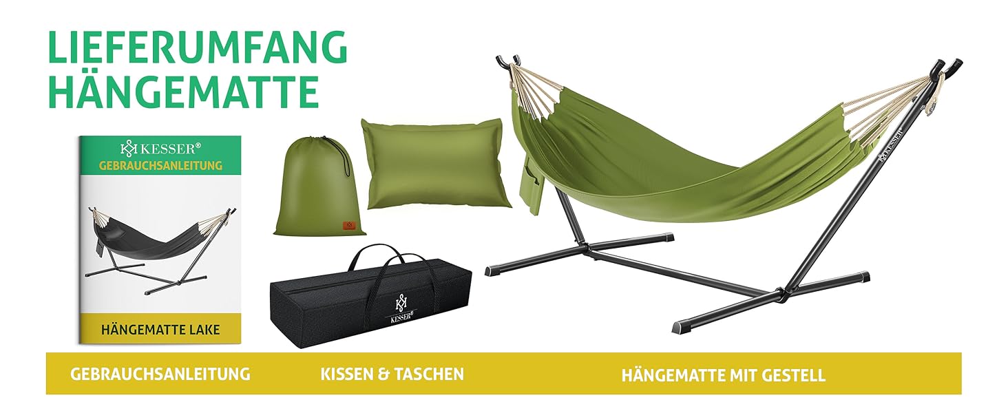 Гамак KESSER® Lake з каркасом для 2 осіб, 200 кг, для дому та саду, XXL, з подушкою, бежевий