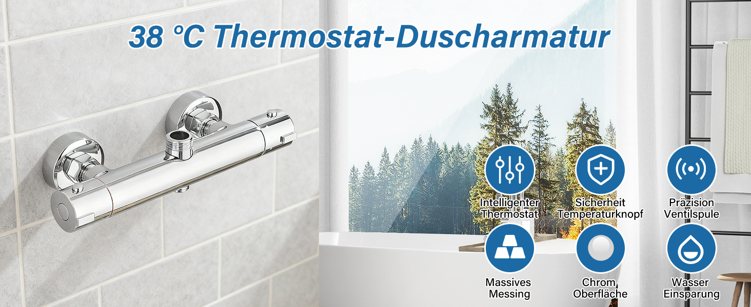 Змішувач для ванни з термостатом, настінний монтаж, для ванної кімнати (хром)