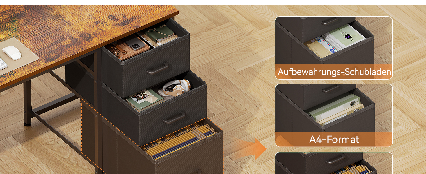 Комп'ютерний стіл Coleshome з ящиками з тканини, 130x48 см, з 2 розетками та 2 USB-портами, з полицею, для офісу/вітальні, коричневий, 130x48x75.7 см