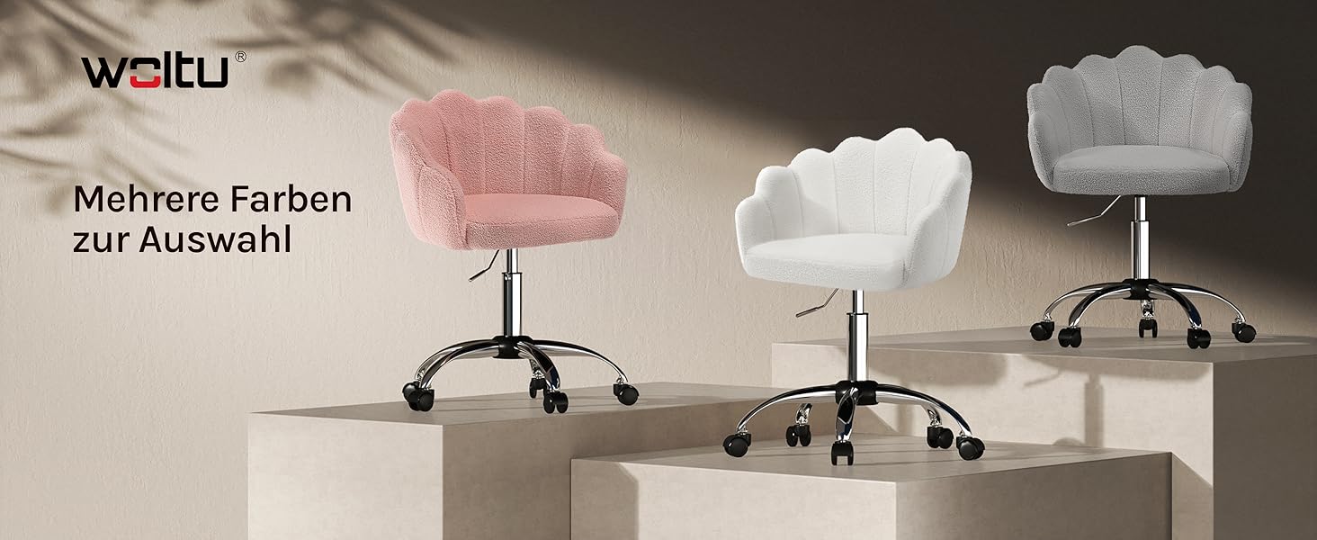 Крісло WOLTU для офісу та дому з м'якою спинкою у вигляді пелюстки, обертове, з регулюванням висоти, рожеве, з тканини кашемір