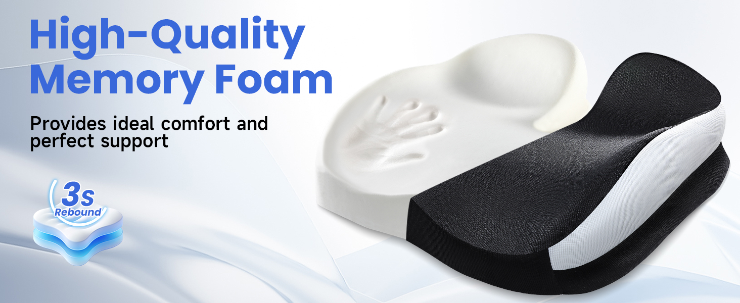 Подушка для сидіння з піни Memory Foam: ергономічна, для офісного крісла, авто, геймерського крісла та візка, з ременем та антиковзким покриттям