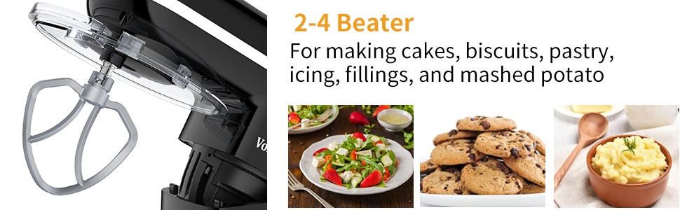 Електричний кухонний міксер Vospeed 1500W з 6 швидкостями та мискою 6.2QT (чорний)