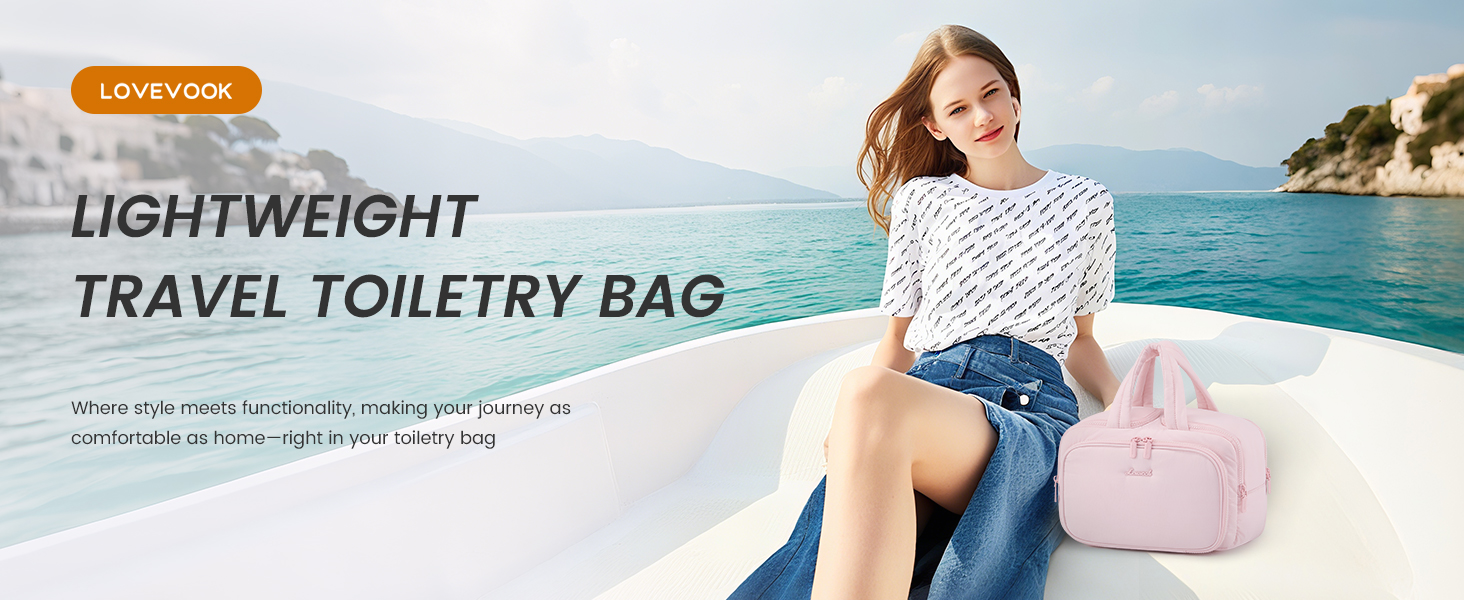 Сумка для косметики OVEVOOK для жінок, велика, з водонепроникним відділенням, рожева (L, блакитна)