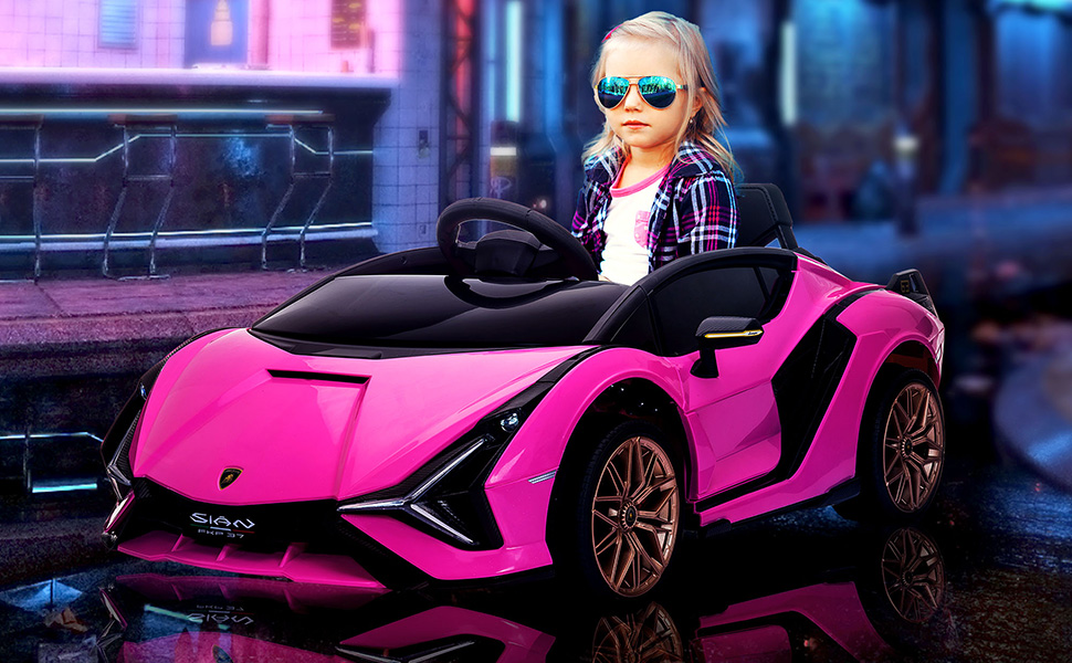Дитячий електромобіль Lamborghini SIAN 12V з пультом, музикою, світлом, металевий, рожевий, для дітей 37-60 місяців, 108x62x40 см