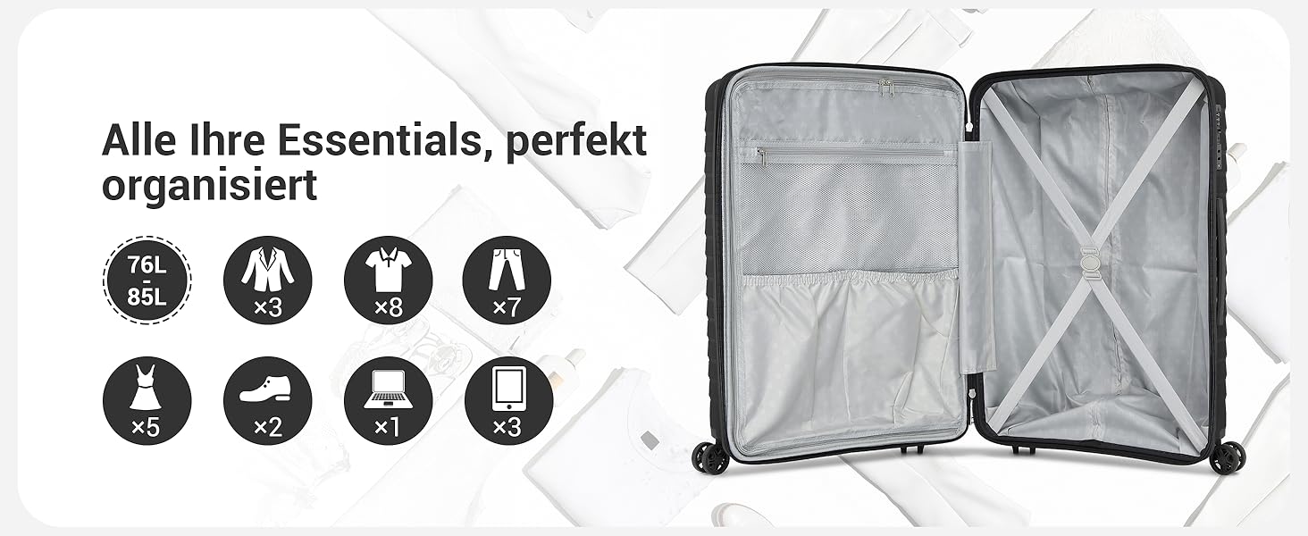 Чохол KONO середнього розміру з жорсткою оболонкою, PP-матеріал, розширюваний, легкий, з 4 спін-колесами, тримачем для напоїв та TSA замком (Зелений, L). Розмір: середній.