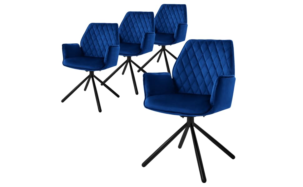 Крісла для їдальні ML-Design, комплект з 4 шт., темно-синій, з м'якою оббивкою з велюру, поворотні, з металевими ніжками, ергономічні