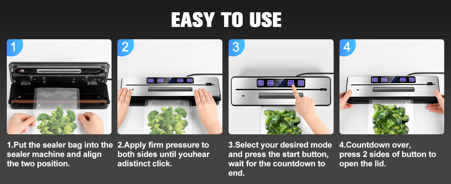 Вакууматор для продуктів LanBlu 7 в 1 з подвійним гарячим швом, вакуумний пакувальник для сухих та вологих продуктів, 80кПа