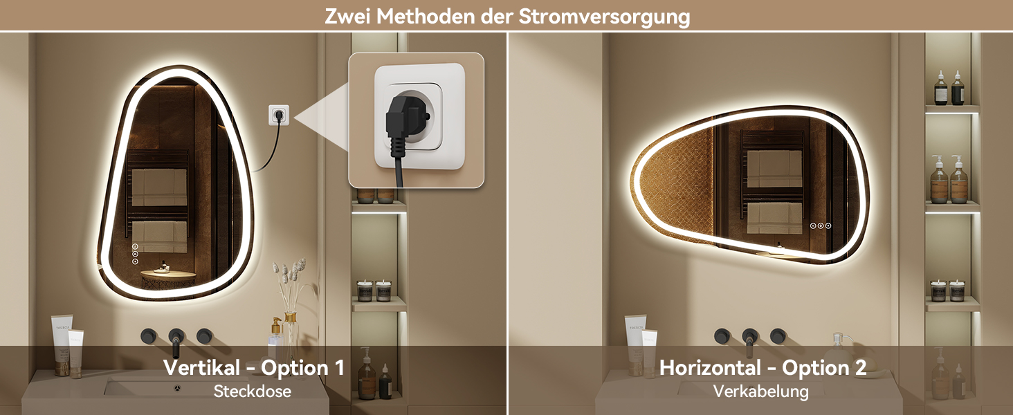 Дзеркало для ванної кімнати YOURLITE з підсвічуванням, 85x55 см, LED, сенсорне керування, 3 кольори світла, регулювання яскравості, антизапар, горизонтальне/вертикальне, IP44, білий