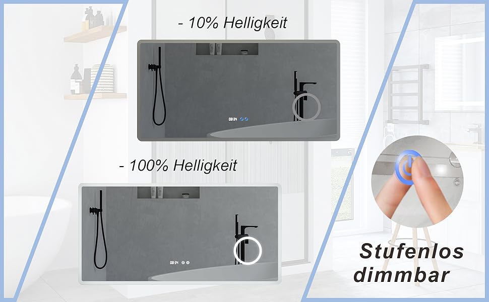 Дзеркало для ванної кімнати AQUABATOS 50x70 см з LED-підсвічуванням, сенсорним вимикачем, регулюванням температури світла (6400K), IP44, CE, енергозберігаюче. Серія Boras