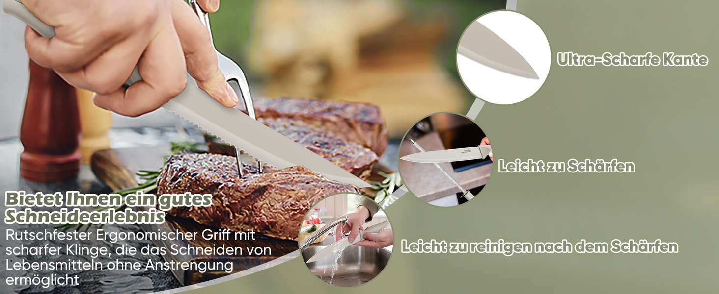 Набір ножів Homikit з підставкою: 6 стейк-ніжів, кухонні ножі, ніж для заточування, нержавіюча сталь, кухонний аксесуар