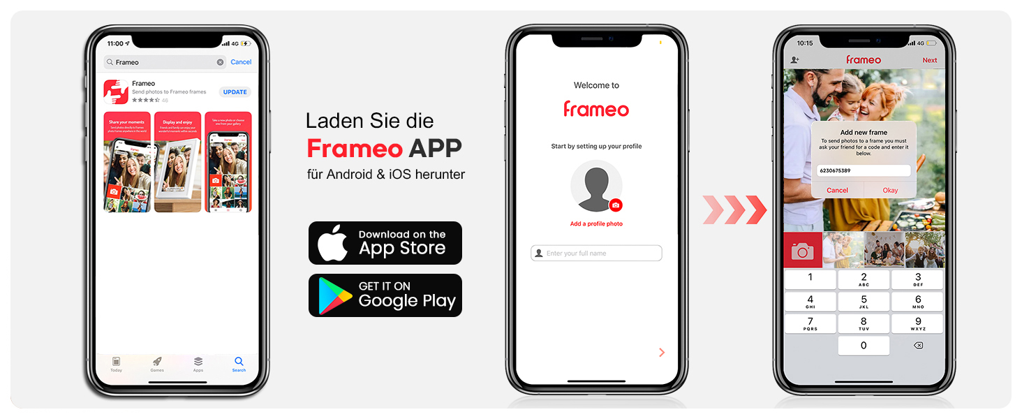 Цифровий фоторамка FRAMEO 21.5 дюймів з IPS LCD сенсорним екраном, Wi-Fi, 32 GB, USB/SD розширення, Auto-Rotate, для кріплення на стіну, жовтий