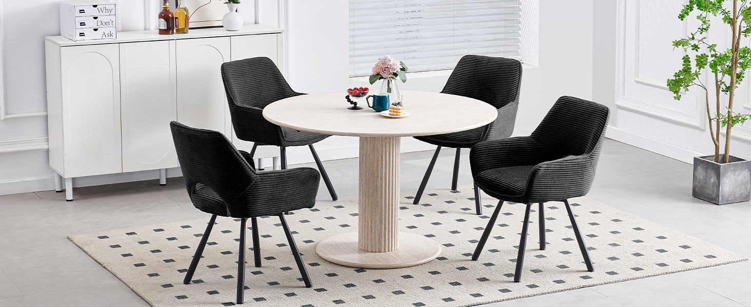 Набір з 4-х обертових стільців для їдальні з підлокітниками, 360° обертання, кухонні стільці, сучасні м'які стільці з тканинною спинкою для кухні, їдальні, спальні, бежеві