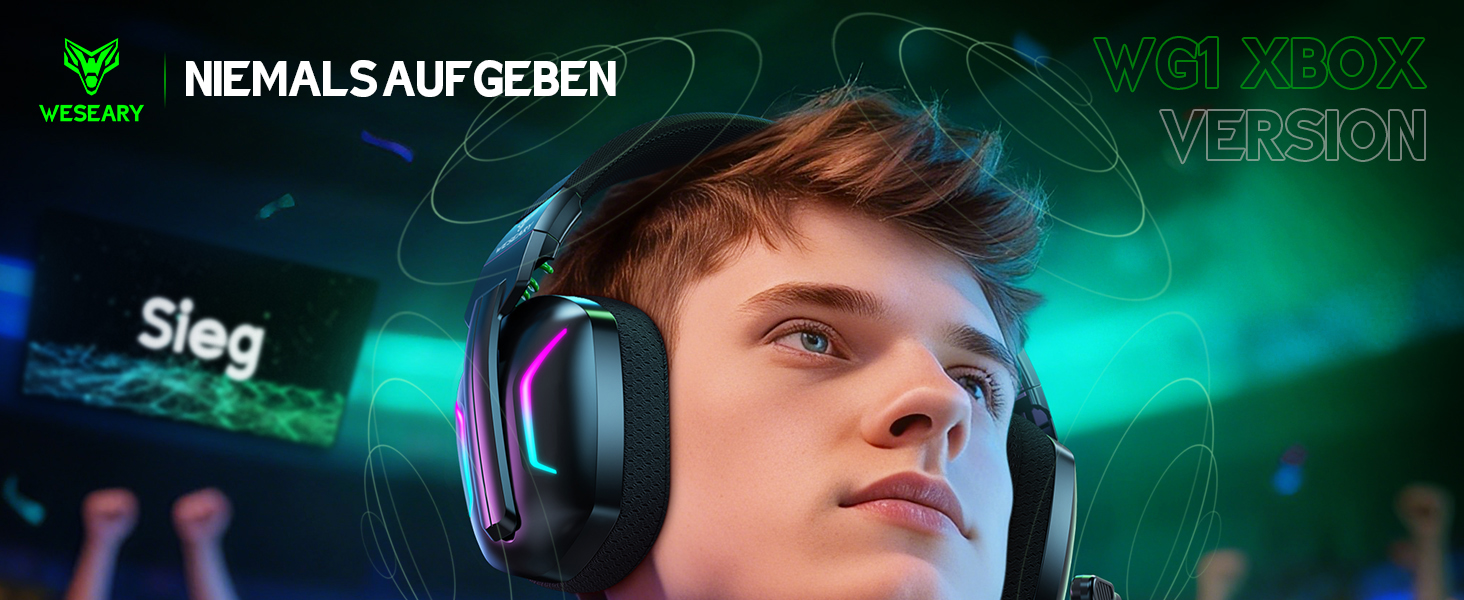 WG1 Bluetooth ігрова гарнітура з мікрофоном, бездротова, 2.4G, для PS5, PS4, PC, Switch, Mac, з LED підсвічуванням, шумозаглушення, 50 годин роботи, Satinweiß (Upgrade-Xbox, Quantum White)