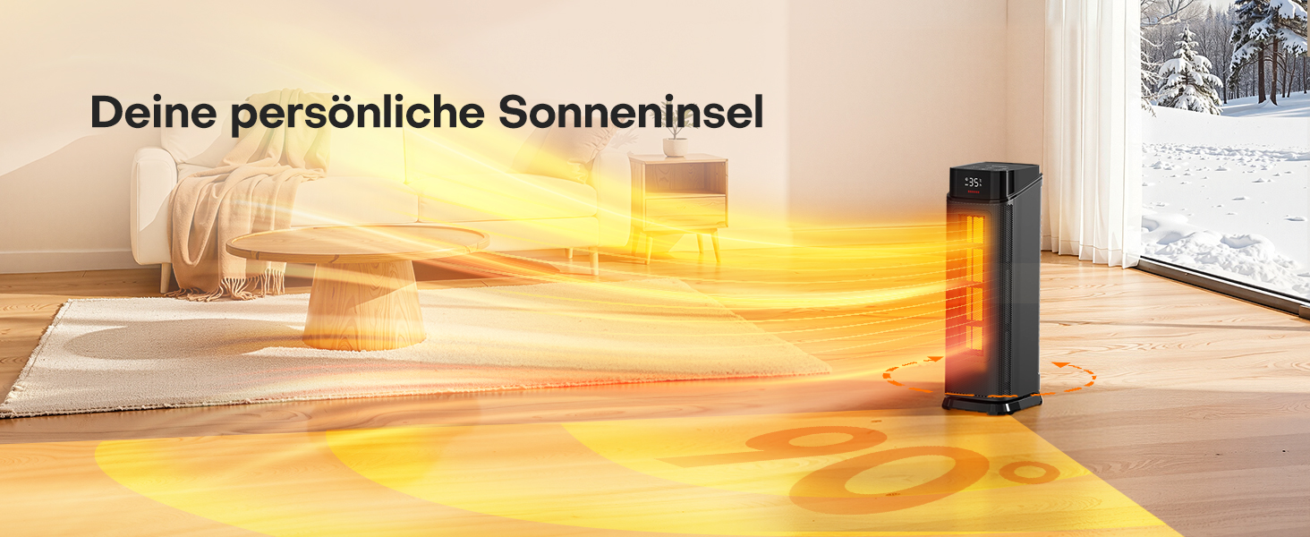 Електричний обігрівач QEXREED 2000W з PTC, 4 режими, ECO, осциляція 90°, таймер 24г, пульт, тихий, захист від перегріву та перекидання