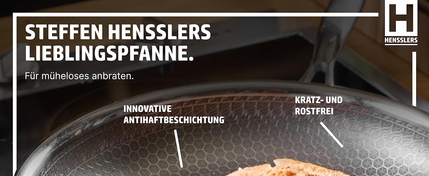 Сковорода HENSSELERS® 28 см - універсальна для всіх типів плит, антипригарне покриття у вигляді сот, індукційна, стійка до подряпин та порізів