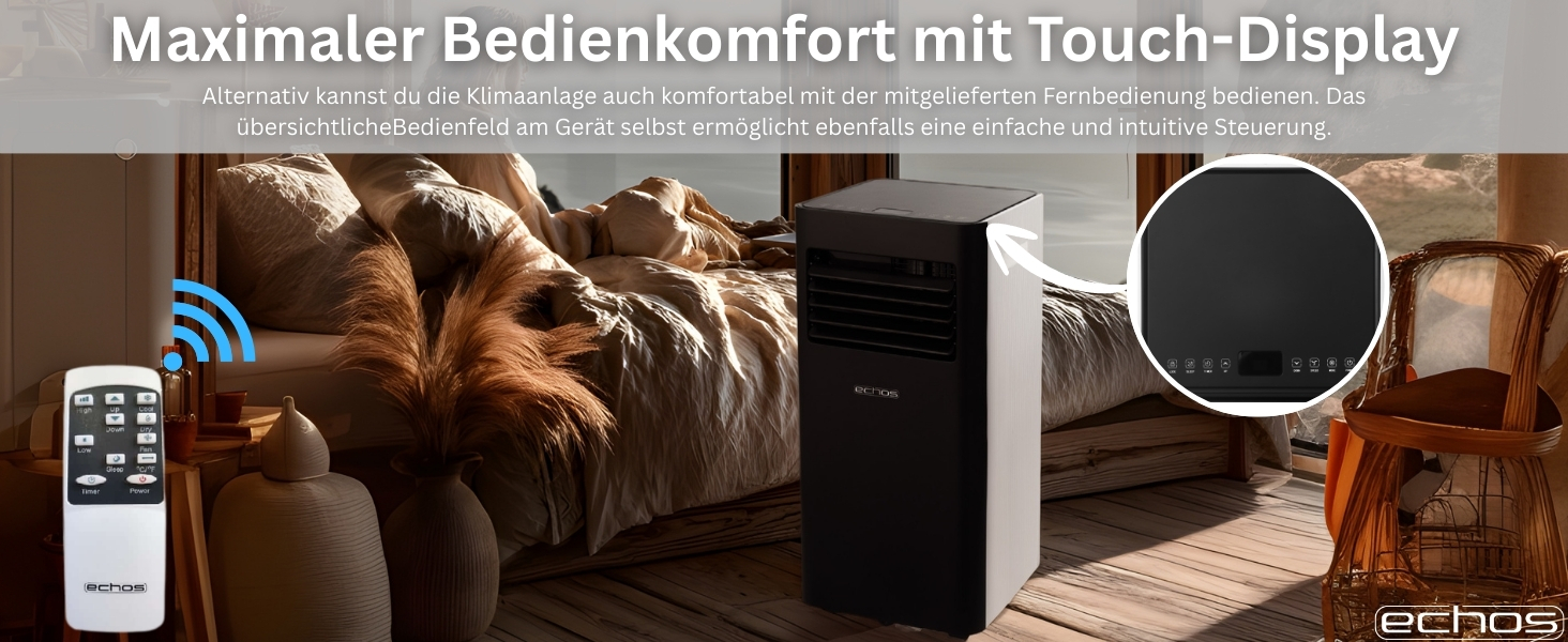 Мобільний кондиціонер Echos 9000 BTU з Wi-Fi, пультом та таймером 24 год – охолодження, осушення, вентиляція